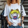 Hello kitty Sailor Moon Cotton T-Shirt Women Summer Fashion Tops Tees Cartoon Short Sleeve Clothing Harajuku Outfit Streetwear 1