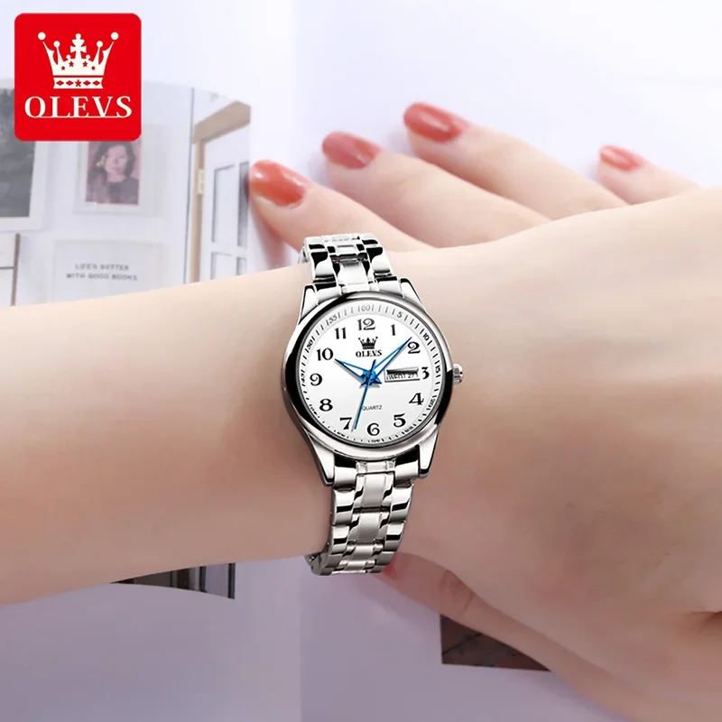 OLEVS 5567 orologi da polso da donna al quarzo di lusso alla moda, orologi Casual impermeabili con cinturino in lega per Display settimanale del calendario delle donne