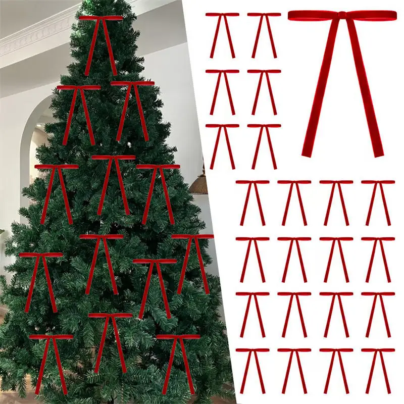 Nœuds en velours pour arbre de noël, 10/20 pièces, nœuds de ruban de noël rouge, artisanat de bricolage, emballage cadeau de noël pour la décoration de la maison