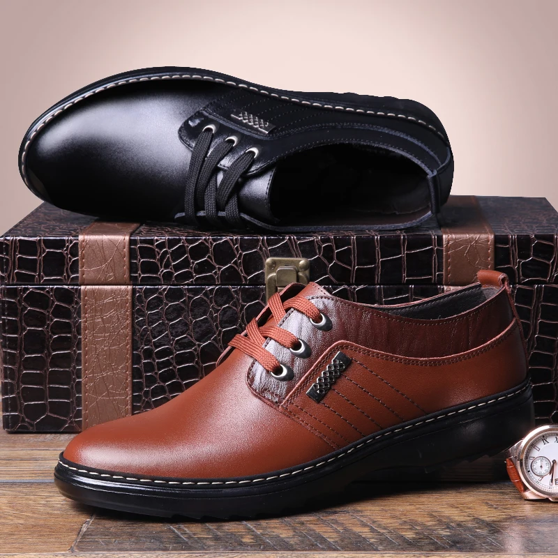 Men's real leather shoes trend all-match Dress shoes male breathable casual shoes British black business Genuine leather shoes
