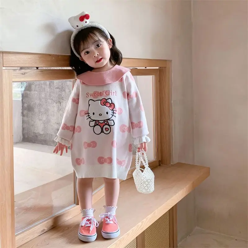 Vestido de quimono Sanrio Hello Kitty, roupa infantil kawaii, manga curta,  desenho animado bonito, camiseta estampada em arco, saia para menina, verão