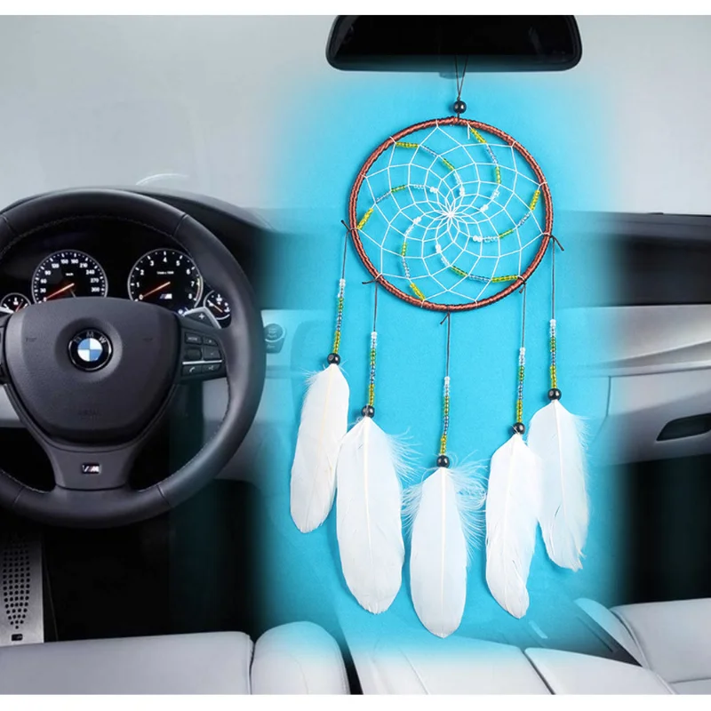 Dream Catcher Car Hanging Ornament Mini Handmade Feather Mirror Pendant Room Decor AliExpress