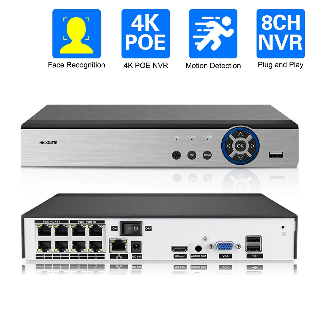 H.265 8 Channel CCTV NVR Security System Smart Ai 4K Face Detection XMEYE RJ45 Network Surveillance Video Recorder P2P 8CH 8MP