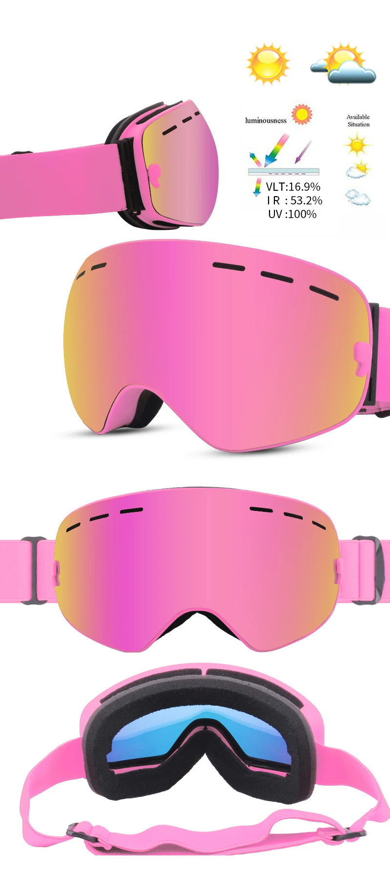 S3fd2467cf38f493190aea3b458b61004L PHMAX Ski Goggles Men Snowboard Glasses Women Winter Outdoor Snow Sunglasses UV400 Double Layers Lens Anti-Fog Skiing Goggles