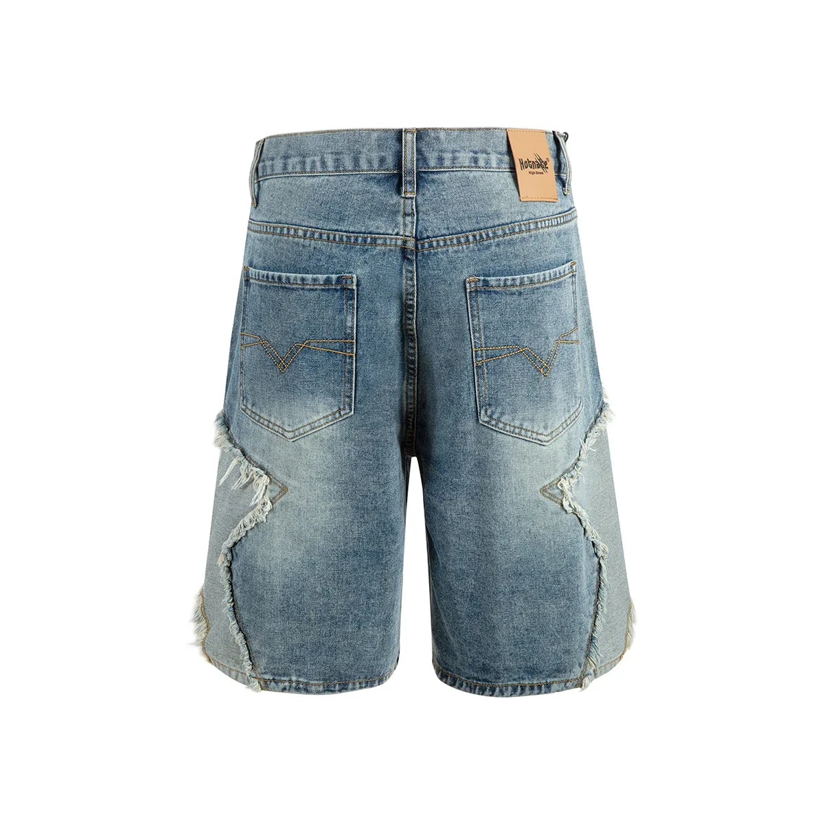 Washed Stars Patchwork Baggy Jeans Shorts for Men High Street Wide Leg Straight Casual Denim Five Point Pants Oversized