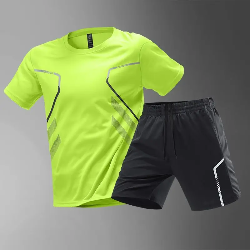 Summer Men Sets New Quick Dry Breathable Gym Clothing Training Short Sleeve Tops Shorts Suit Outdoor Daily Leisure Two-Piece Set 4