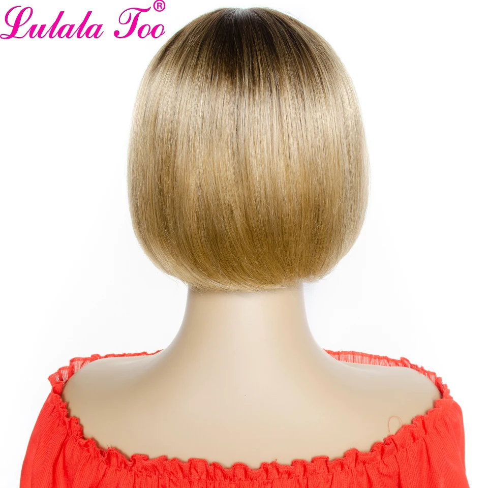 Ombre Straight Human Hair Wigs Brazilian Remy Hair Short Bob Wig With Bangs 4/27 Honey Blonde Full Machine Wigs Yepei