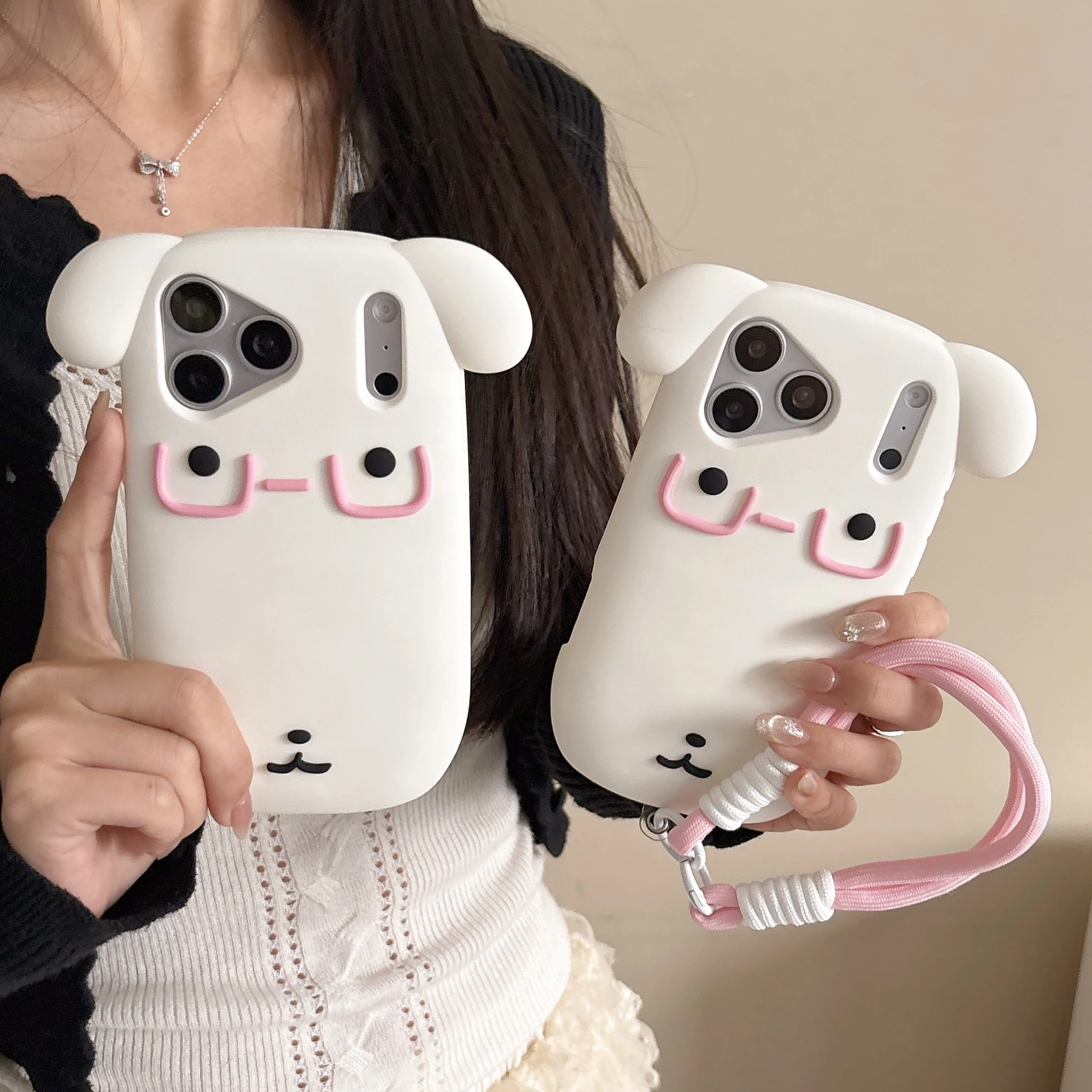 Charming 3D Dog Ear Phone Case with Adorable Pink Glasses - Cartoon Silicone Cover, Soft Shockproof