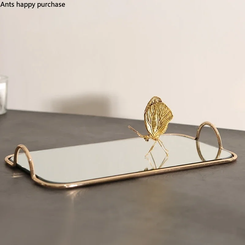 Metal Glass Mirror Storage Tray Gold Oval Dotted Fruit Plate Small Items Jewelry Display Tray Mirror 45*30cm/35*20cm 5