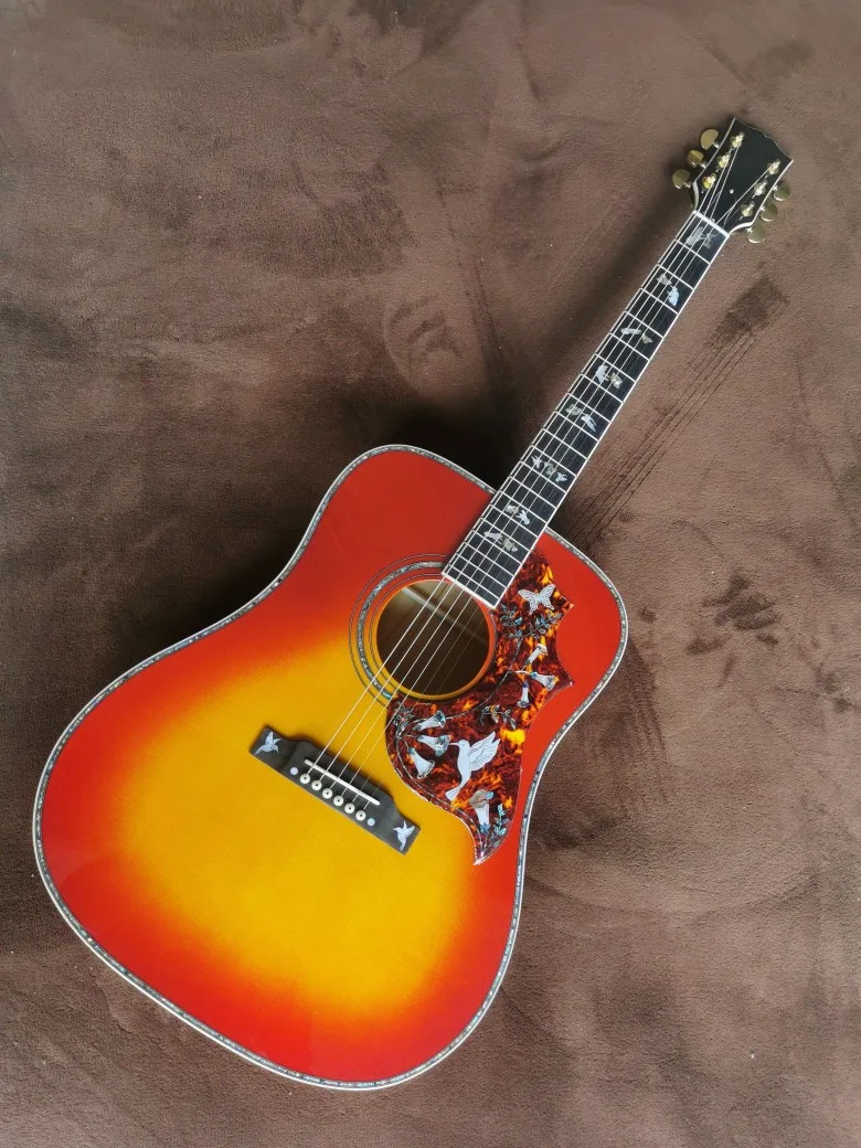 

Solid wood polished 41 inch hummingbird series sunset red bright acoustic guitar