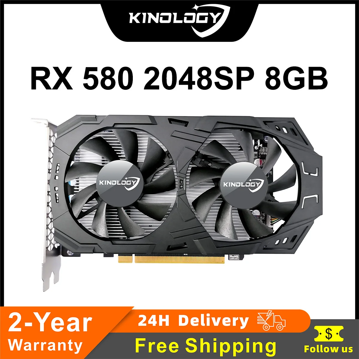 Kinology-Placa de vídeo gráfica para jogos AMD Radeon RX580 8GB 2048SP 256Bit GDDR5 RX580 8G HDMI Promoção Placa de vídeo para PC