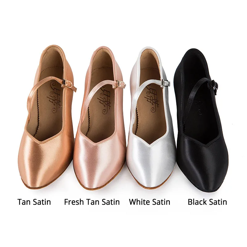 BD Dance Women Standard Shoes 138 ClASSIC Fresh Tan Satin High Heel Ladies Ballroom Dance Shoes Soft Outsole Modern Dance
