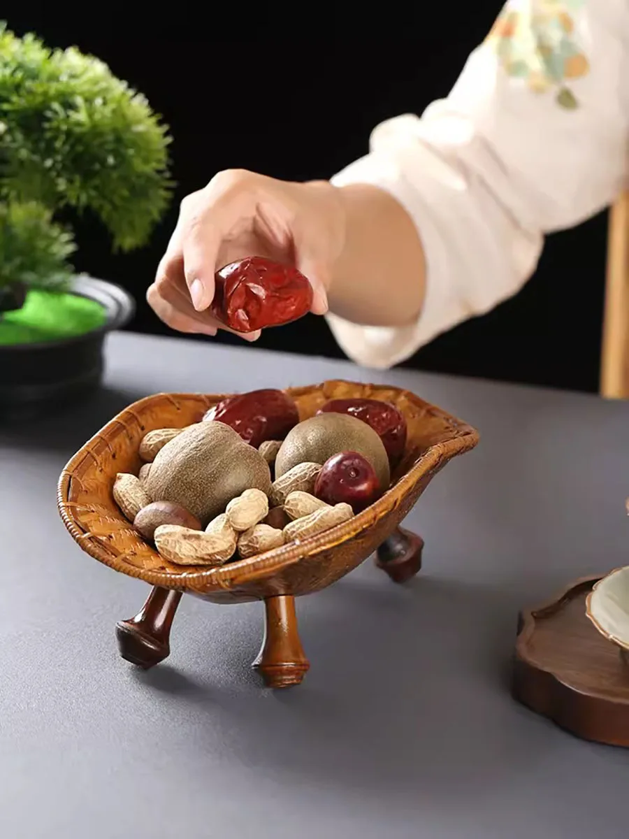 Chinese Bamboo Woven Turtle Shell Fruit Basket, Desktop Storage Ornaments, Ornaments, Nuts, Snacks