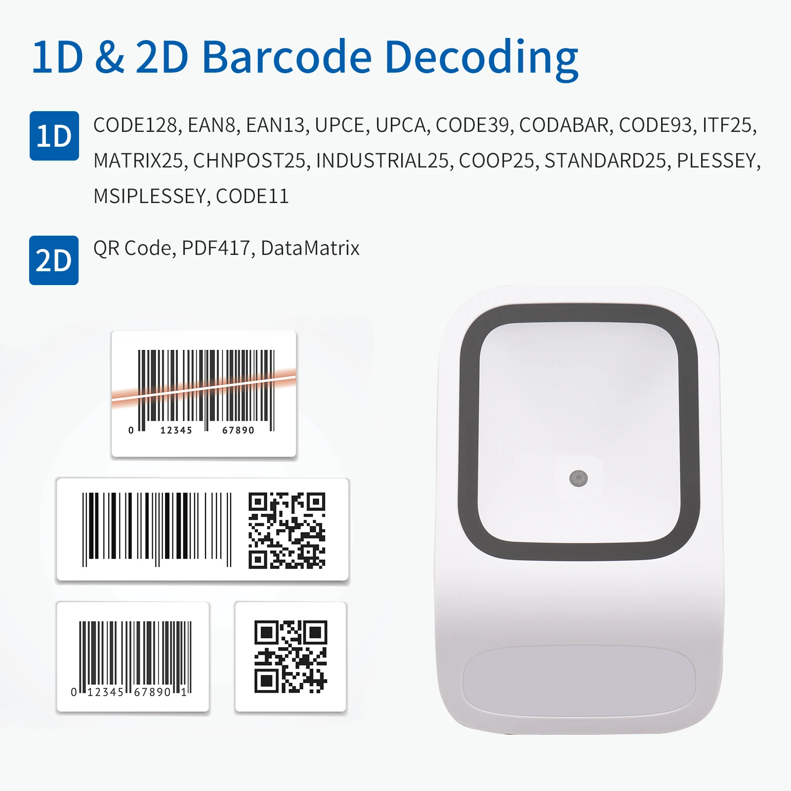 Scanner Codici A Barre Desktop Omnidirezionale 1D/2D QR – Lettore A Mani Libere USB Con Decodifica Veloce, Per Supermercati, Negozi E Biblioteche (Modello R42)