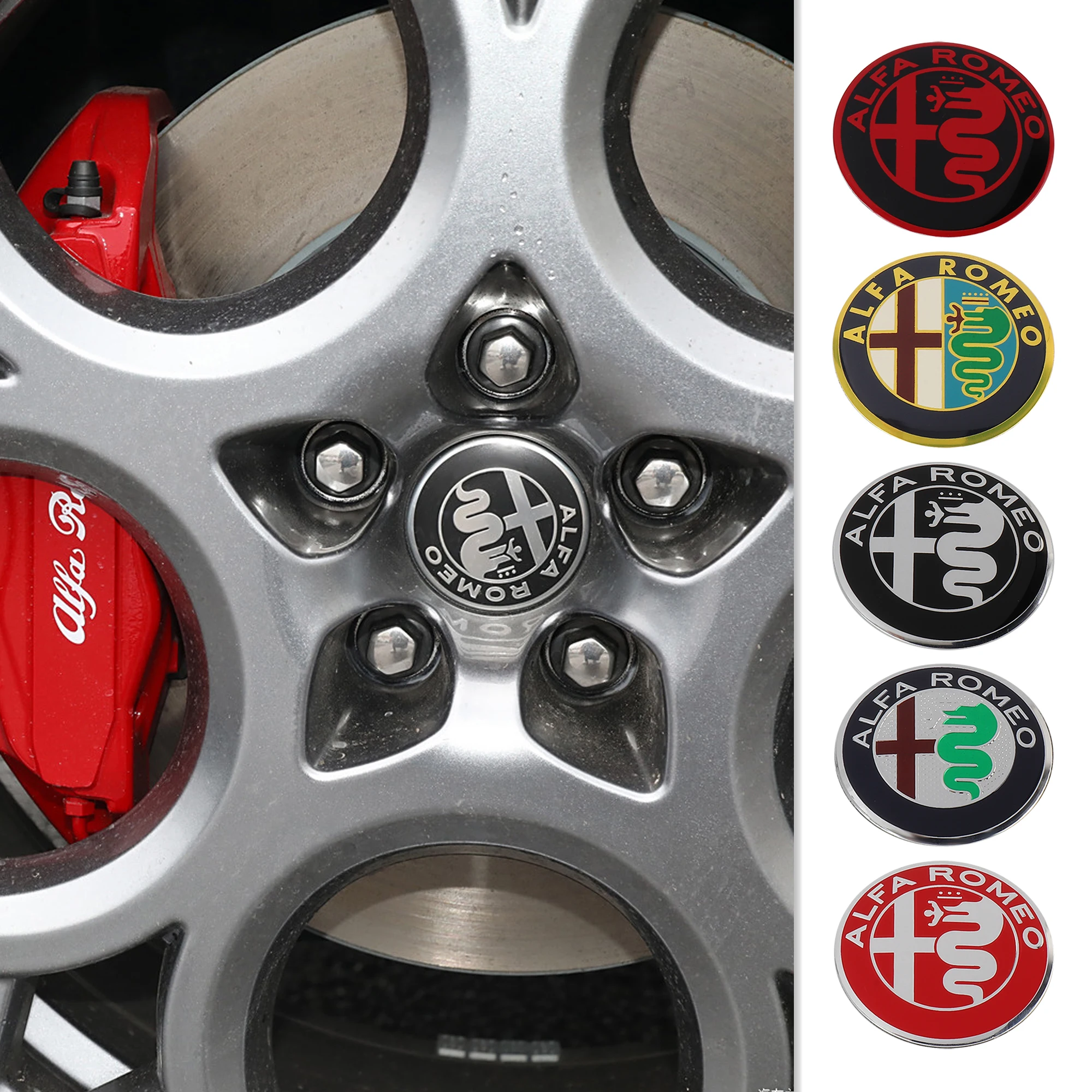 4Pcs 56/60MM Car Wheel Center Hub Caps Sticker Cover for Alfa Romeo Giulia Stelvio Giulietta 156 159 147 Mito Tonale GT 166 car wheel hub covers