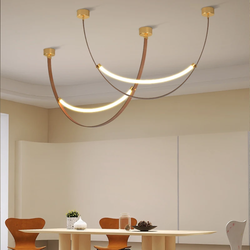

Creative Coffee Belt Chandelier In The Restaurant Attic Duplex Architectural Space Designer Model Room Exhibition Lighting