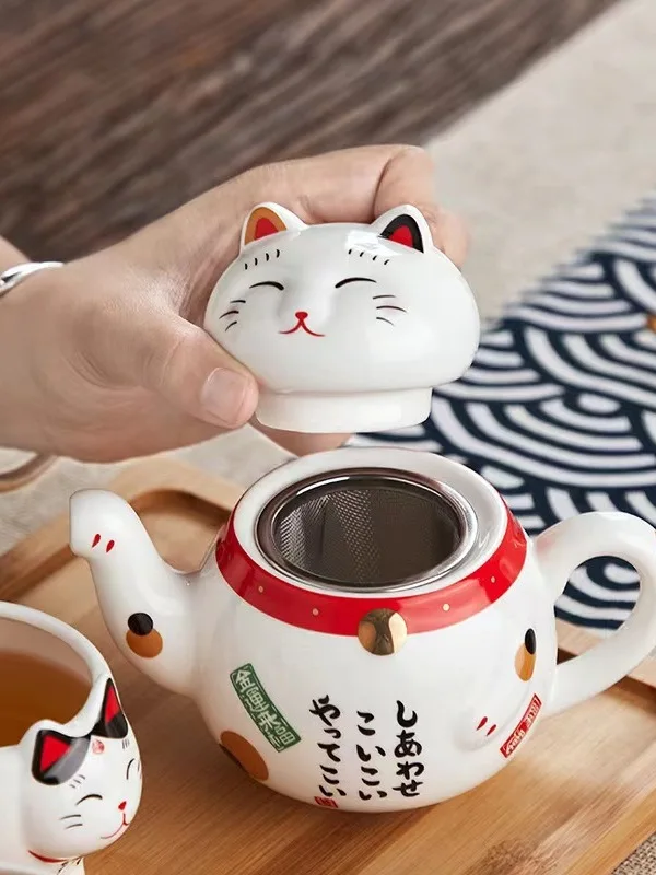 Creative Japanese Sle Cerc  Fortune Teller Tea Set with Stainl Steel Tea Pot And Two Cups Ideal for Opening Ceremony