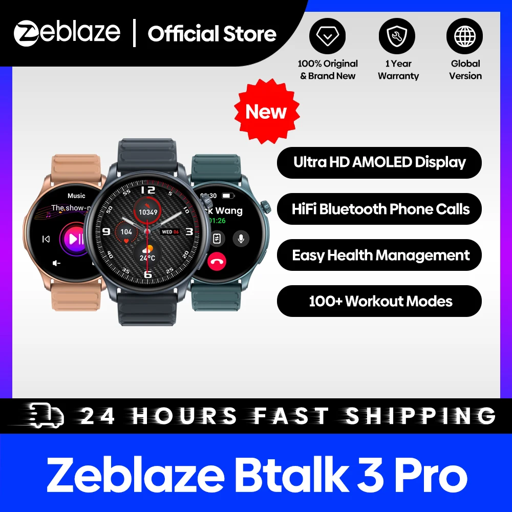 [Światowa premiera 2024] Zeblaze Btalk 3 Pro inteligentny zegarek wyświetlacz AMOLED telefon z Bluetooth hi-fi wzywa do śledzenia zdrowia i kondycji