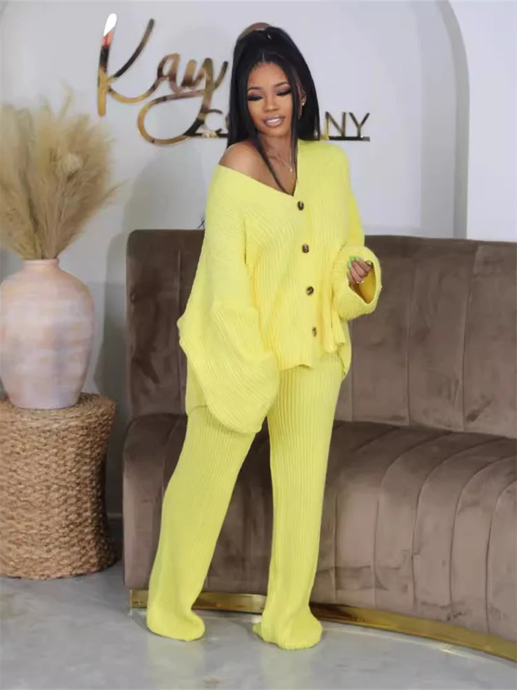 Wmstar Two Piece Set Women Sweater Fall Fitness Outfit Loose Stretch Knitted Top  Pants Set Matching Wholesale Dropshpping 2024