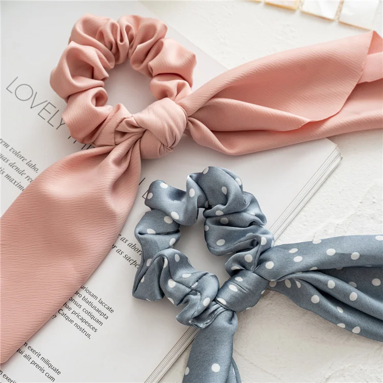 hair clips for long hair Fashion Leopard Print Bow Satin Long Ribbon Ponytail Scarf Hair Tie Scrunchies Women Girls Elastic Hair Bands Hair Accessories hair ties for women