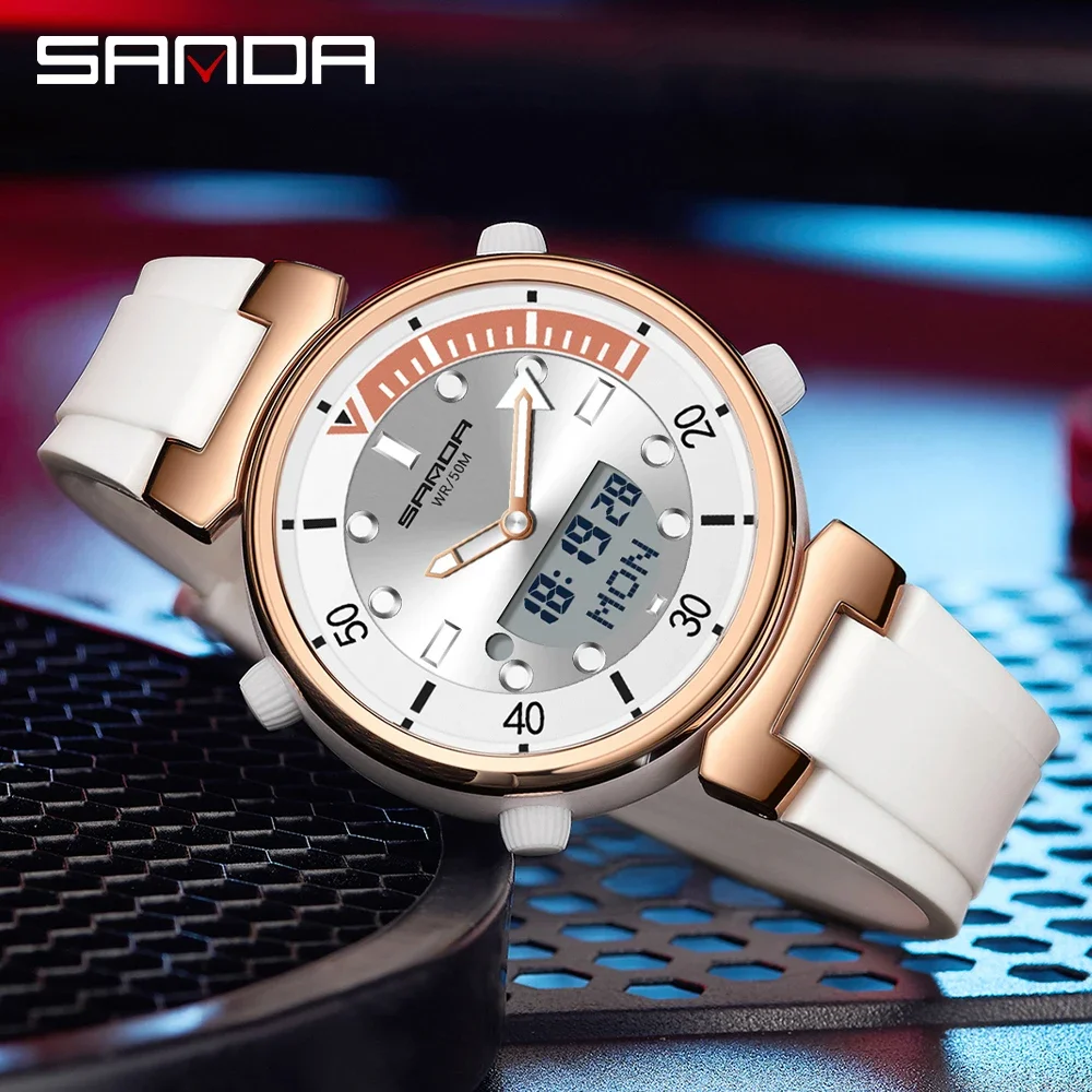 SANDA Men New Fashion Quartz Watch with Electronic Display Luminous LED Trend Mens Watches 50M Water Resistant Reloj Hombre 3122