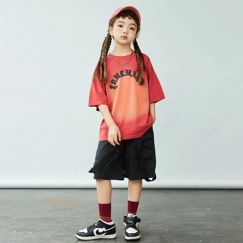 

Children Hip Hop Dancewear Kpop Clothing Red Tops Shorts Street Dance Costume Girls Jazz Dance Clothes Festival Outfit DL10538