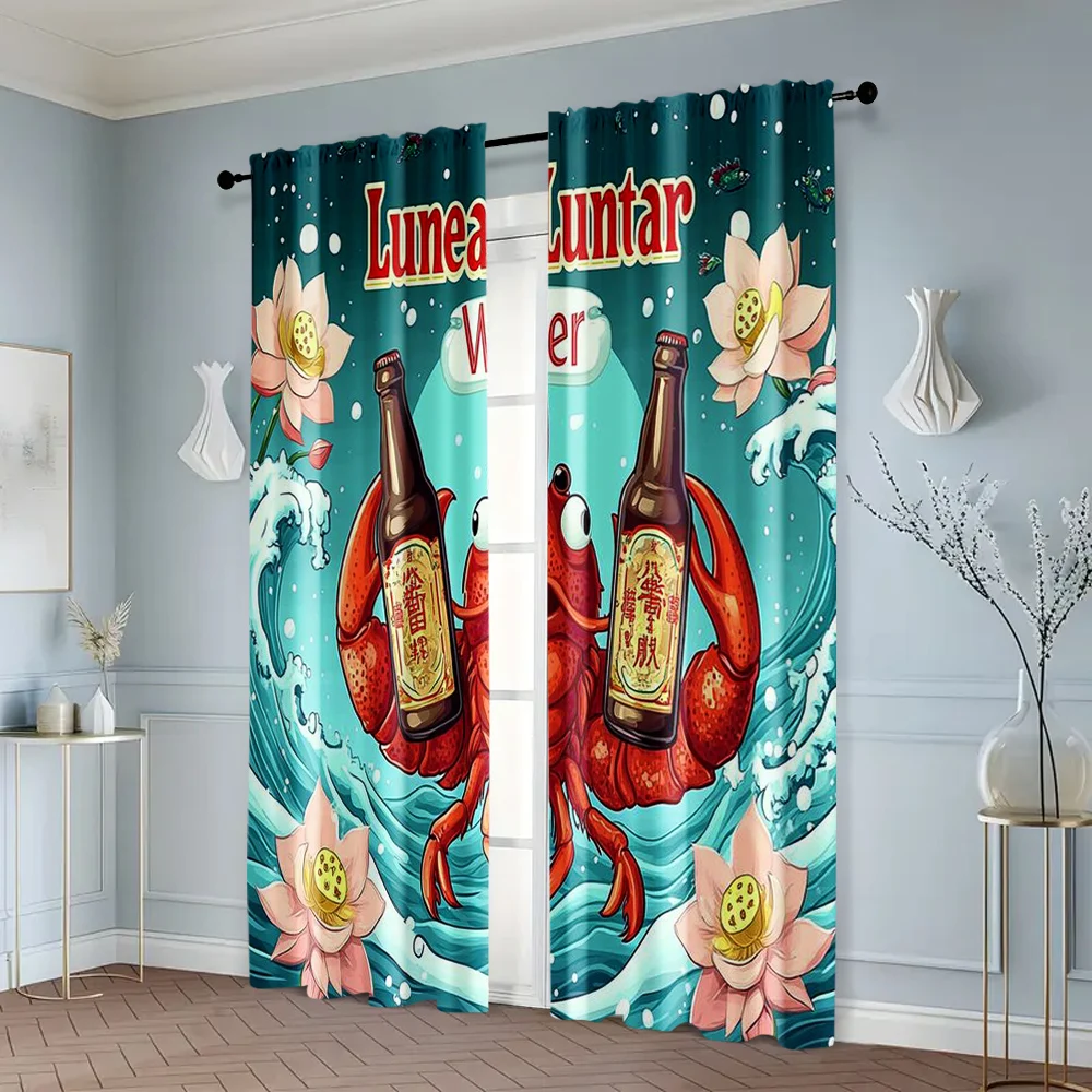 2pcs, Curtain Set New Year Wave Design Durable Polyester (without rod) Thermal Insulation, and Room Darkening Functions Perfect 6