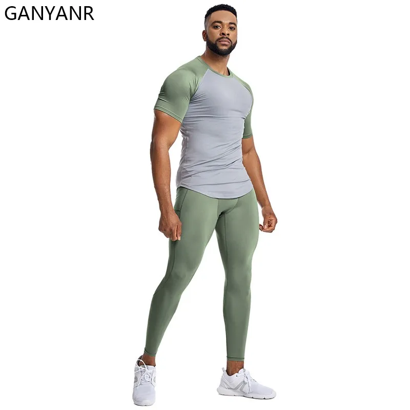 

GANYANR Running Suit Men Sports set Clothing T-shirt Sweatshirt gym Football basketball Soccer Sweatpants fitness Tracksuit yoga