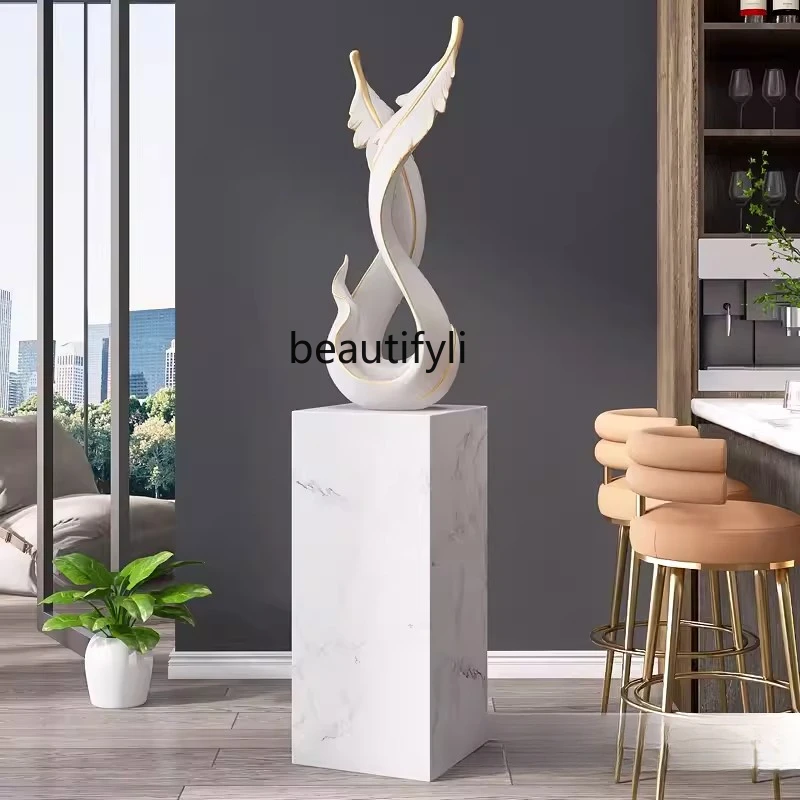 

Light Luxury High-End Feather Handicraft Living Room Floor Stand Decoration Home Marble Sculpture