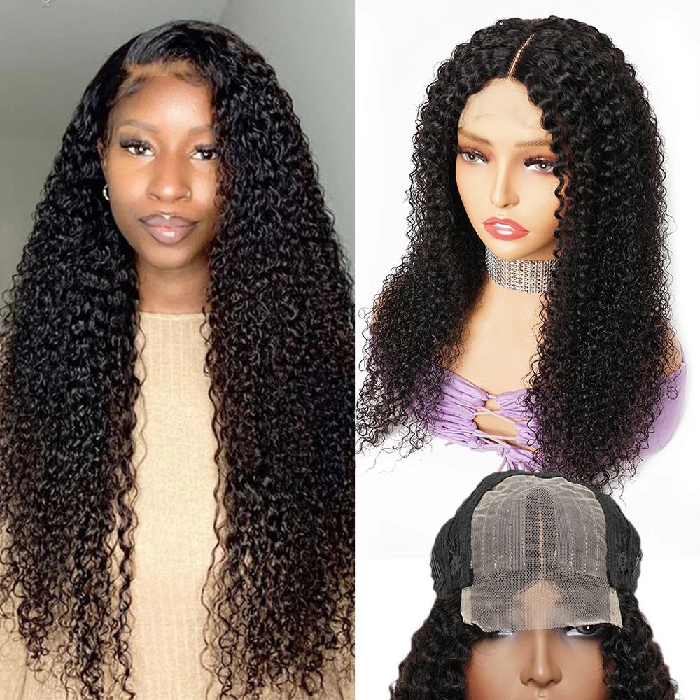 

220% Density 4x1 Lace Wigs Jerry Curly Remy Indian Human Hair Wig T Part Middle Part Transparent Lace Afro Curl Wigs KissHair