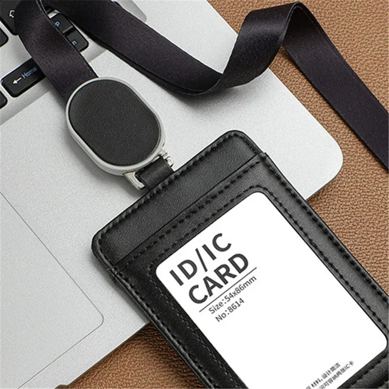 Credential Holder Genuine Leather Retractable Badge Holder Business Employee ID Card Luxury Lanyard Identification Card