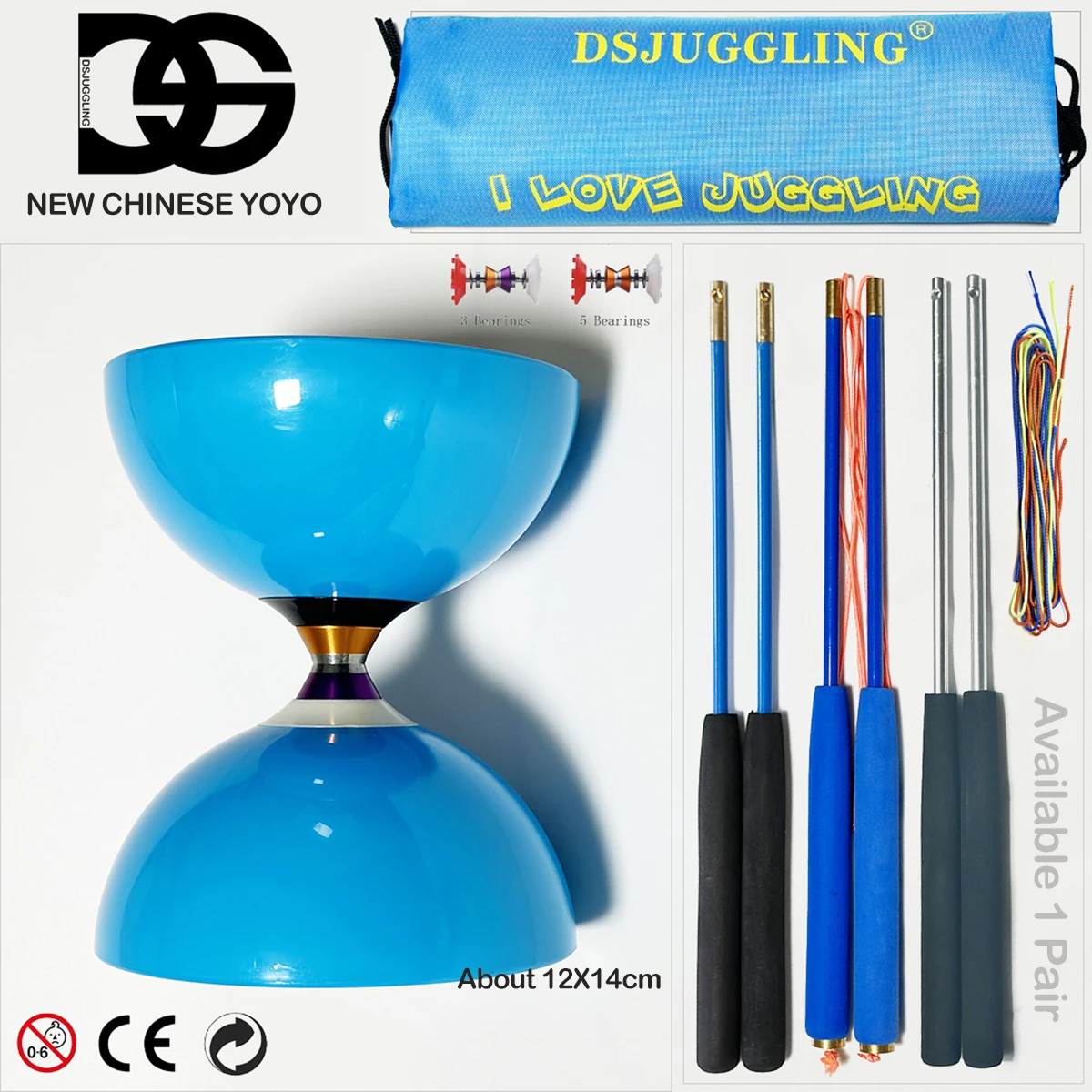 Chinese Yo-Yo Magic Juggling Diabolos Toys Set Packing With Hand-Sticks, Bag, Spare Strings