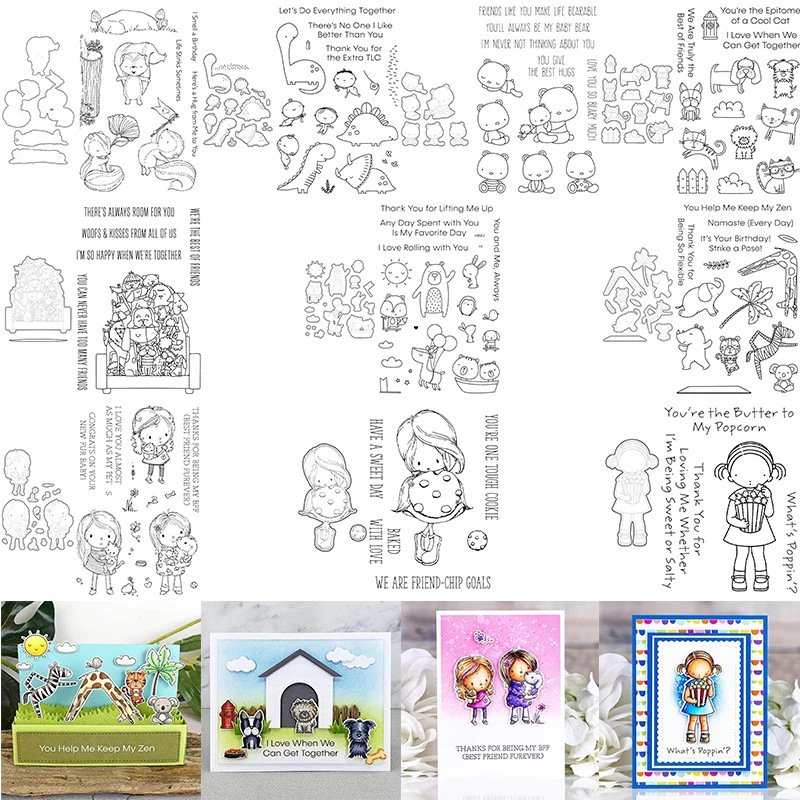 

Animal Bear Squirrel Dinosaur Friends Cutting Dies match Clear Stamps Girl Mates Basic Phrase Sentences DIY Craft 2021 New