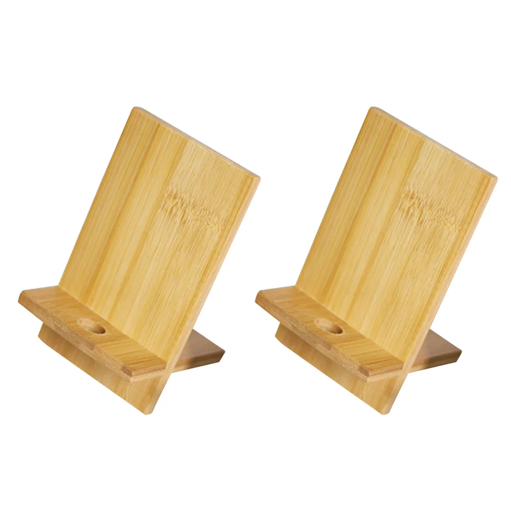 2pcs Bamboo Cell Phone Holder Universal Tablet Stand Desktop Smartphone