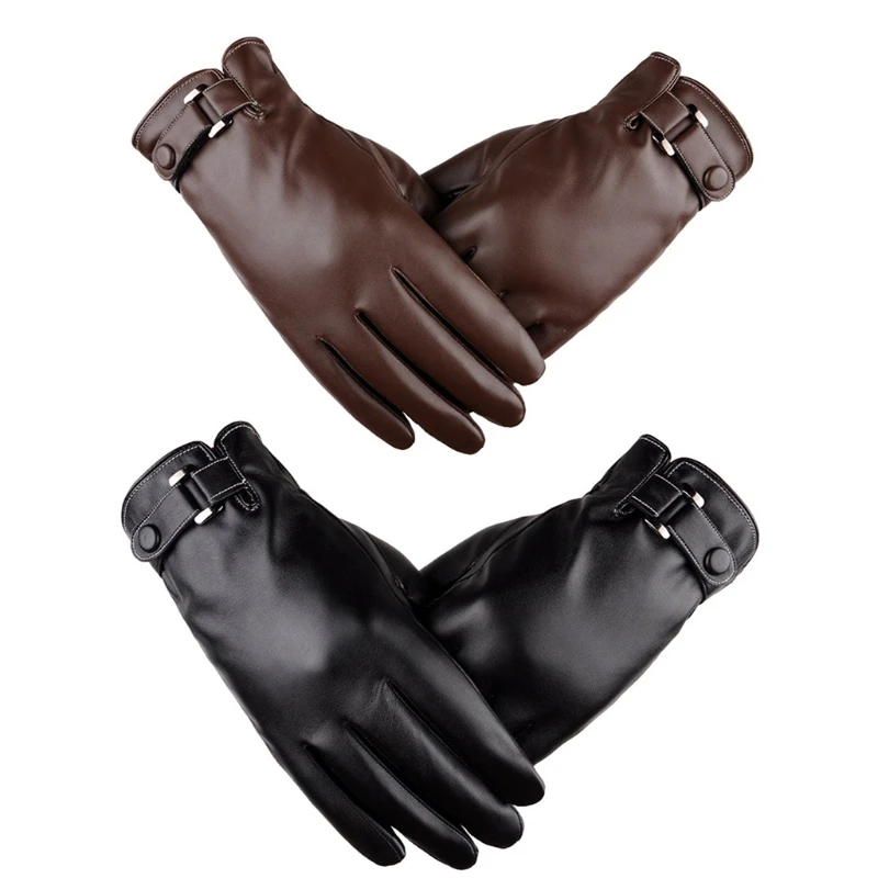 

Leather Gloves Waterproof Full Finger Glove with Warm Lining Touchscreen Driving