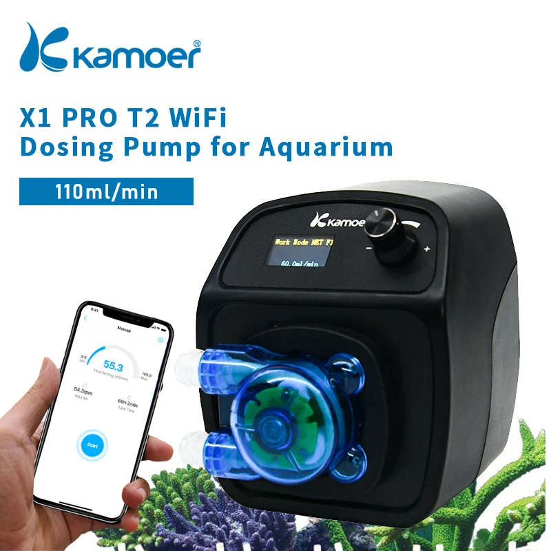 Kamoer X1 PRO T2 WiFi Dosing Pump With KPAS100 Peristaltic Pump For Aquarium Supporting iOS And Android Controlling 110ml/Min