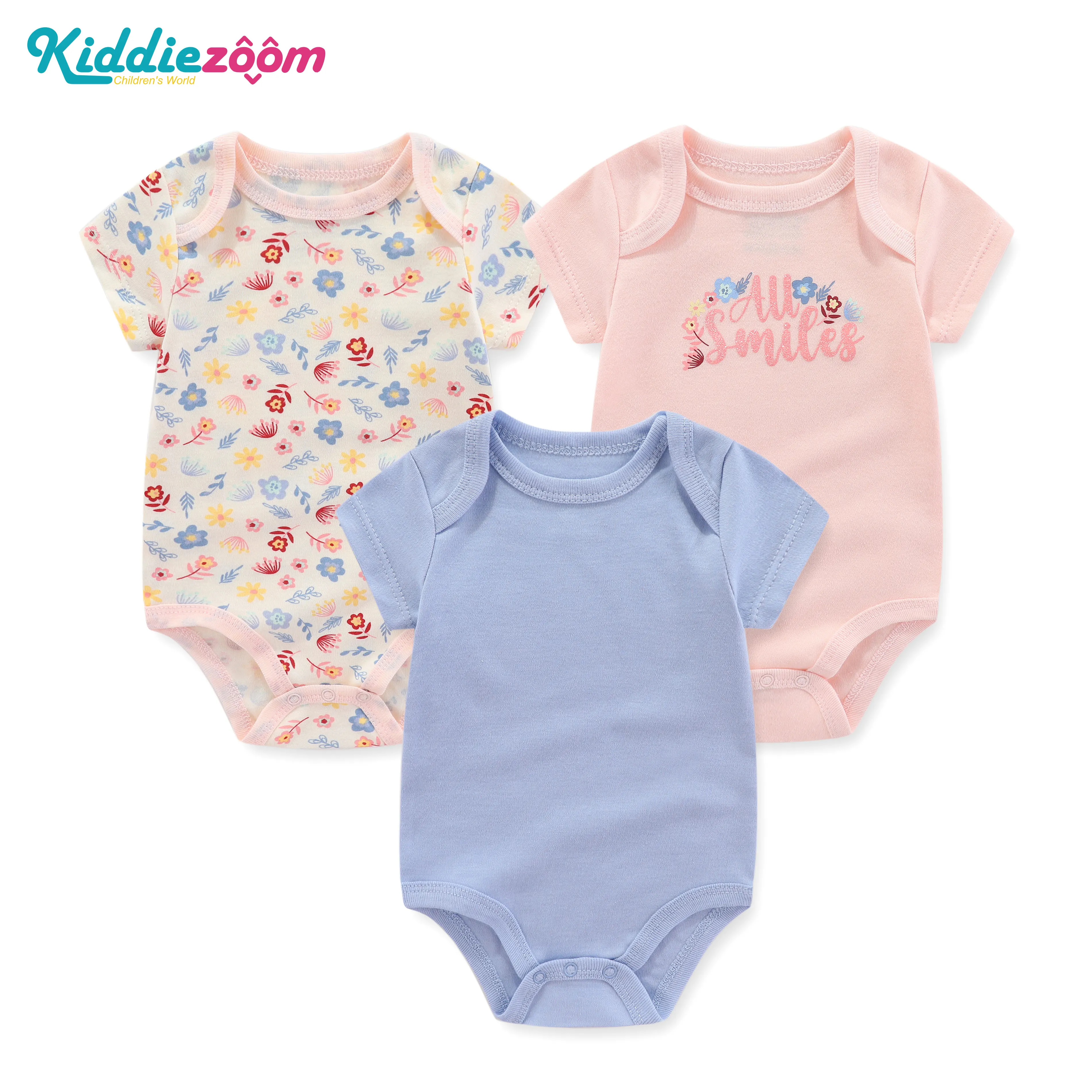 Newborn Baby Girl Clothes 3-piece Set Cute Cartoon Short Sleeve Romper 100% Cotton Light Pink Baby Girl's Beautiful Clothes 4