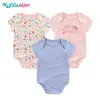 Newborn Baby Girl Clothes 3-piece Set Cute Cartoon Short Sleeve Romper 100% Cotton Light Pink Baby Girl's Beautiful Clothes 4