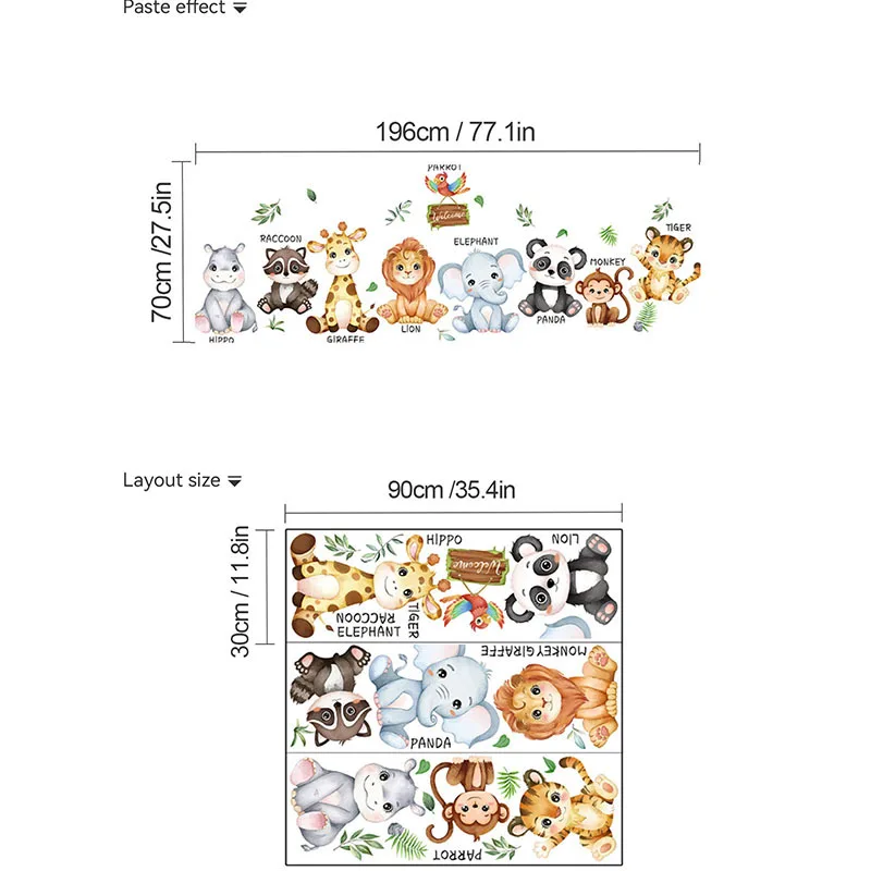Cartoon Animal Lion Panda Children's Room Bedroom Wall Stickers Decor Living Room Background Animals Wall Sticker Decorative