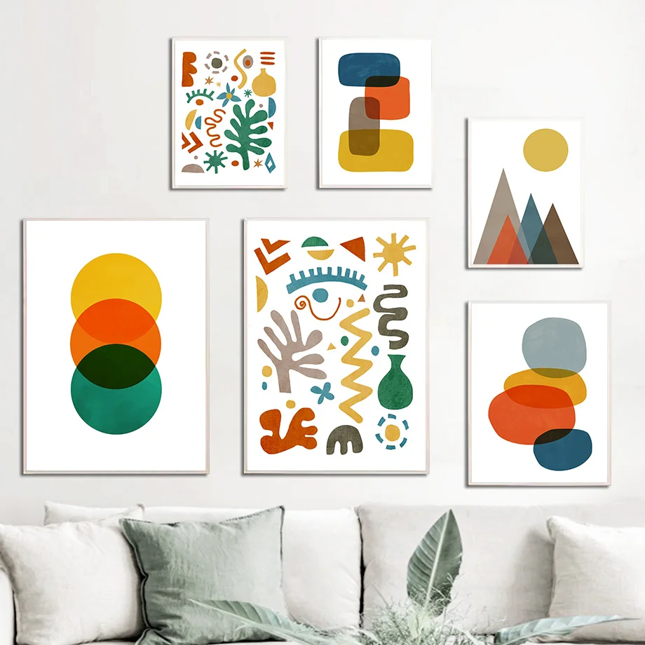 

Abstract Geometry Mountain Sun Color Block Wall Art Canvas Painting Nordic Poster And Prints Wall Pictures For Living Room Decor