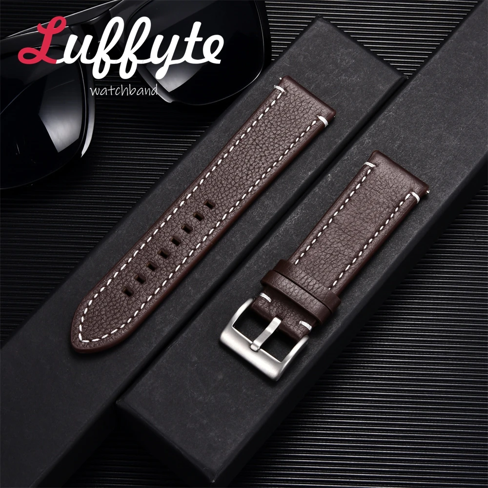 Lichee Pattern Genuine Leather Watch Strap with Pin Buckle - Elegant Casual Wristband Replacement