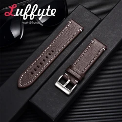 Lichee Pattern Genuine Leather Watch Strap with Pin Buckle - Elegant Casual Wristband Replacement - 22mm (Dark Brown)