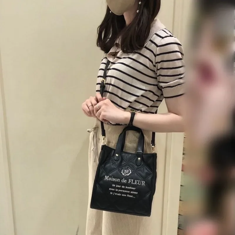 Japanese Style Rhombus PU Leather Handbag Crossbody Square All-Match Simple Women's Tote Bag Sweet Shopping Bag
