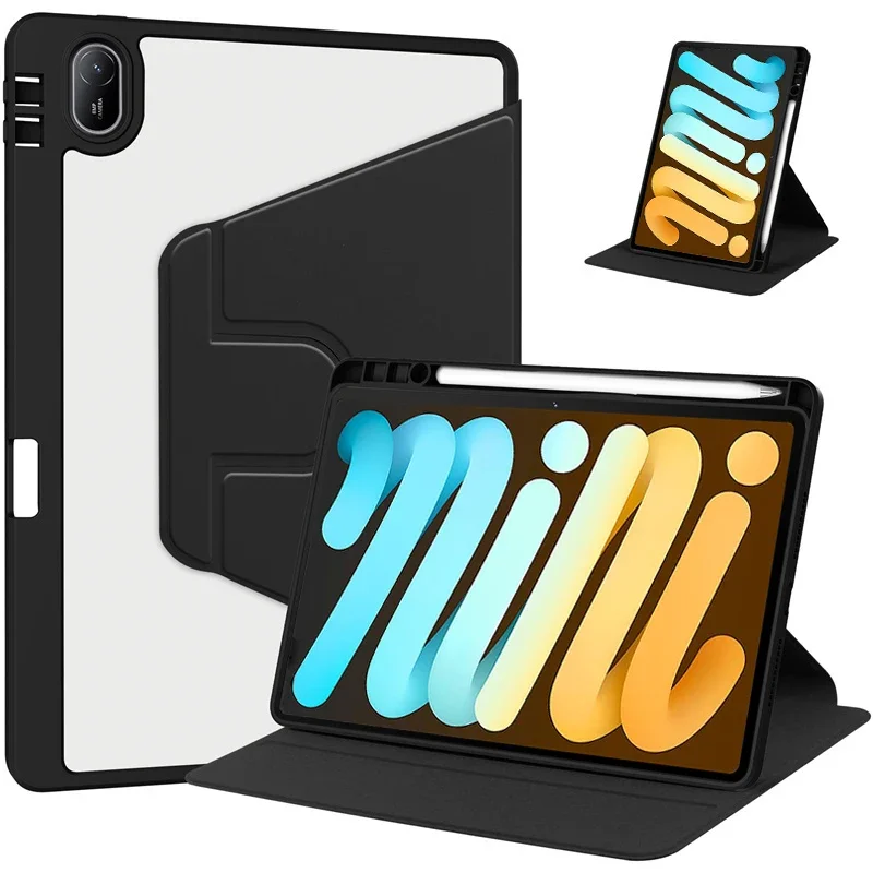 360 Rotating Acrylic iPad Mini Case with Pencil Holder, 8.3'' Cover