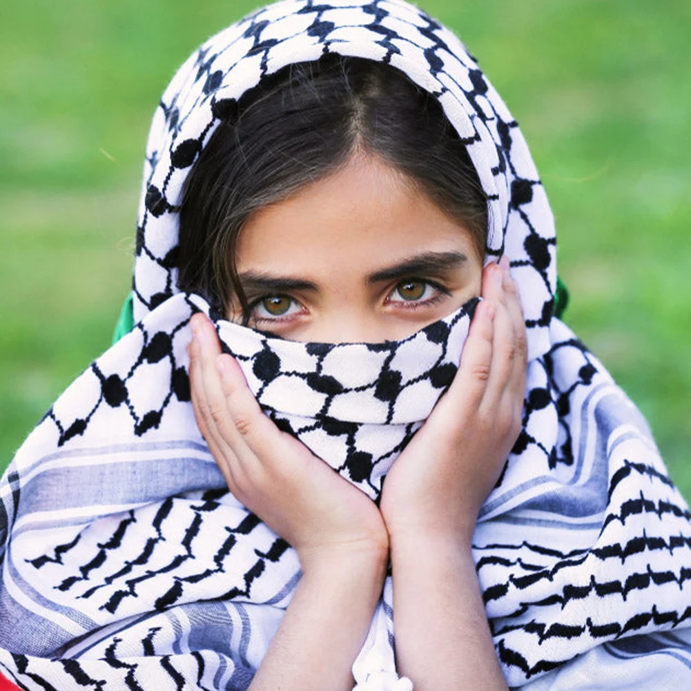 100% Cotone Grigio E Nero Shemagh Sciarpa Arabo Keffiyeh Militare Deserto Testa Collo Wrap R.P. £11.99 - Foto 6