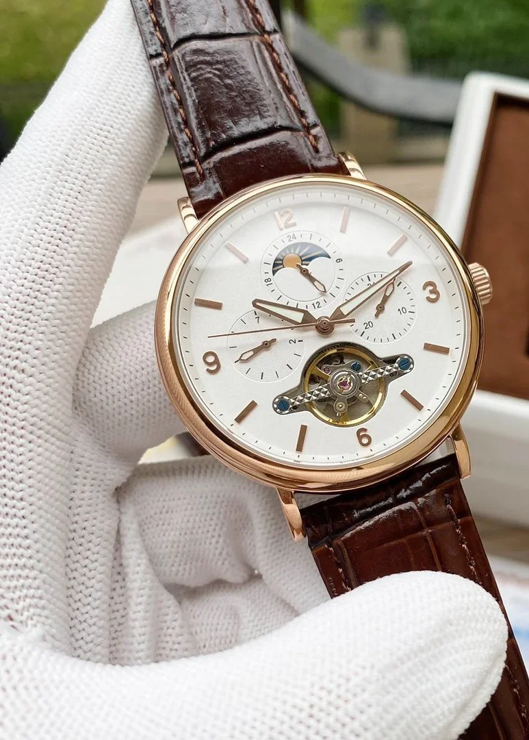 

Роскошные новые мужские механические часы, автоматические часы цвета розового золота, черного, коричневого цвета с кожаным ремешком