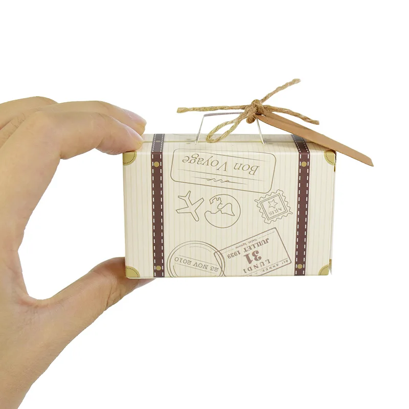 10P Mini Suitcase Candy Boxes with Rope Travel Theme Stamp Decor Kraft Paper Drawable B... - SKU MSCB1140 - UGI Packaging
