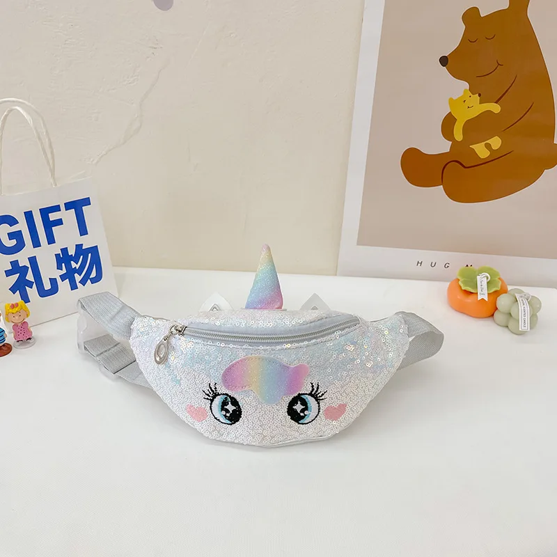 Kid Girl Unicorn Princess Bags Embroidered Colorful Sequin Waist Bag Cute Child Chest Bags Cartoon Fashion Diagonal Shoulder Bag 3