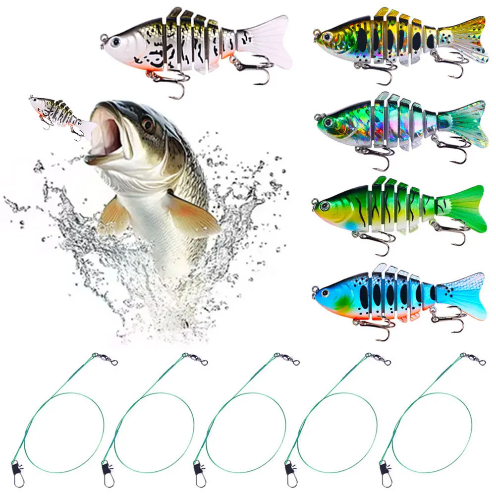 5Pcs Sinking Wobblers Fishing Lures Lifelike Multi Jointed Swimbait Artificial Bait for Pike Bass Trout
