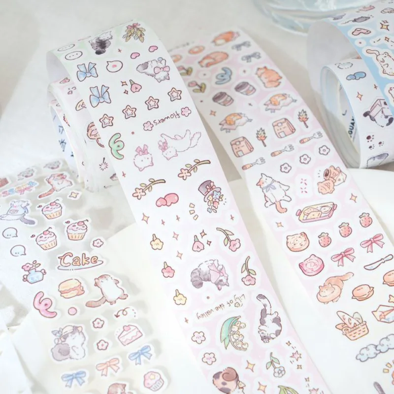 Kitten No Worries Series Washi Tape Sticker Decorative Collage Adhesive DIY Scrapbooking Hand Made Masking Stationery washi tape decoration tape decorative tape adhesive tapes adhesive tape collage tape decoration stickers 4Style 1Pc